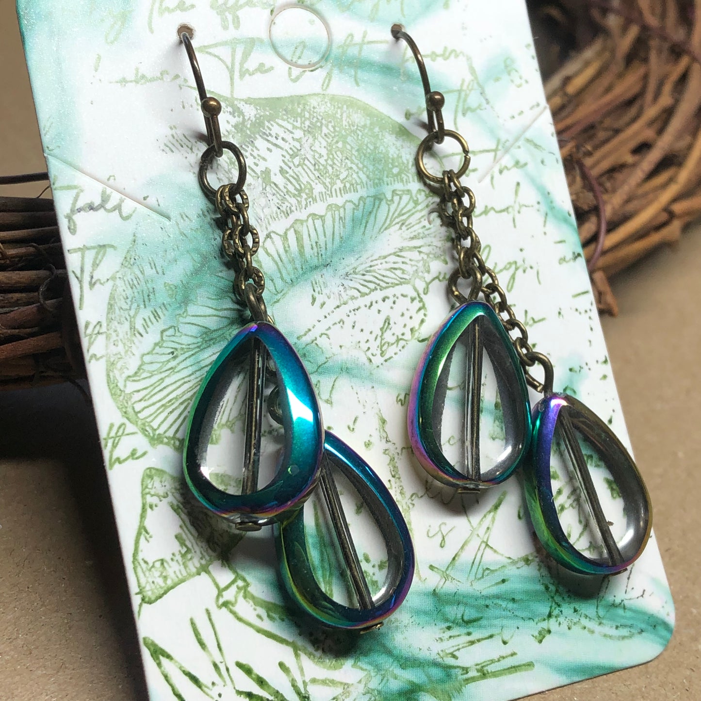 Rainbow mirror teardrop earrings