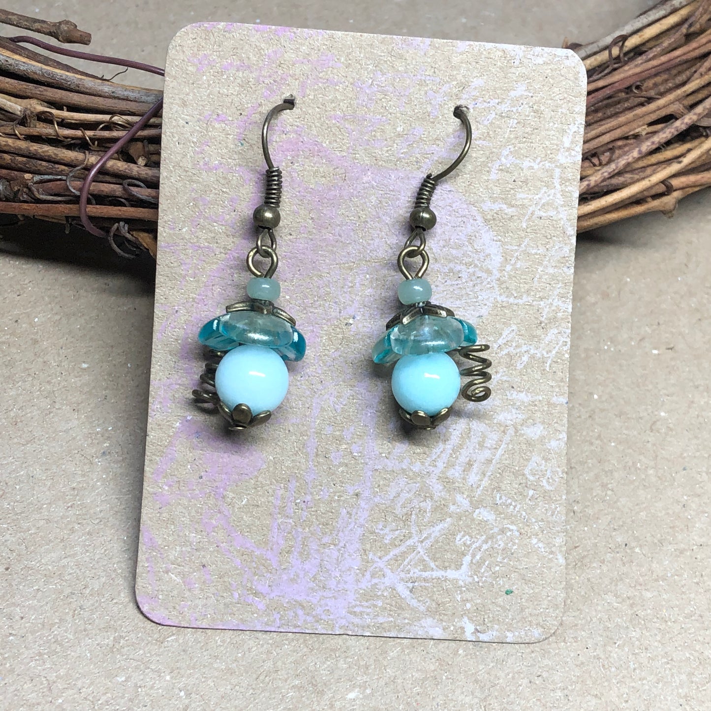 Aquamarine tendril flower earrings