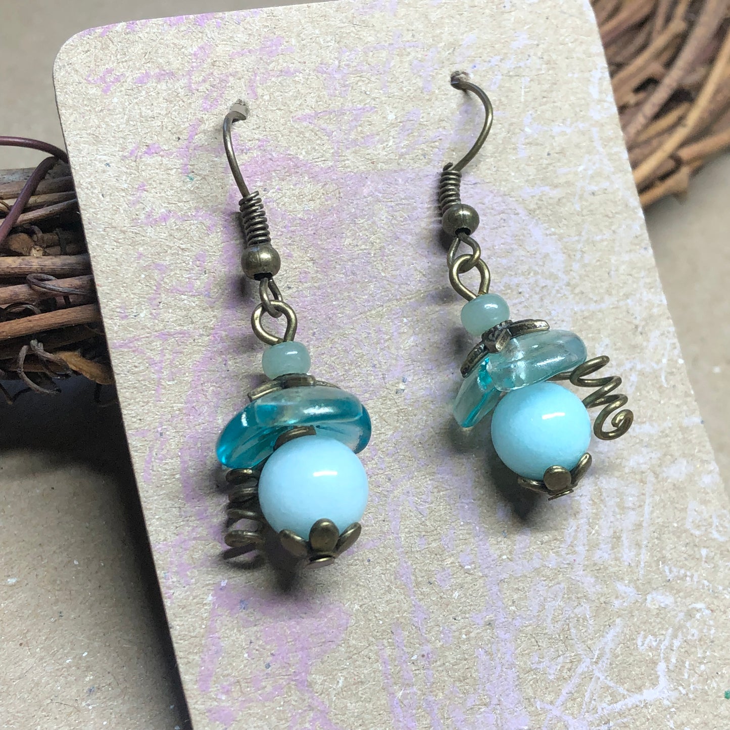 Aquamarine tendril flower earrings