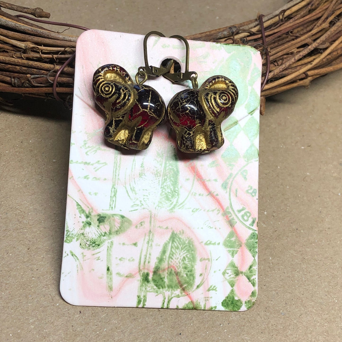 Red glass elephant earrings