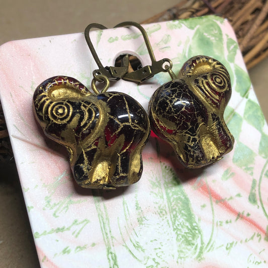 Red glass elephant earrings