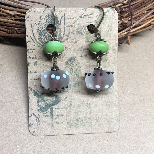 Zingy lime green lampwork bead earrings