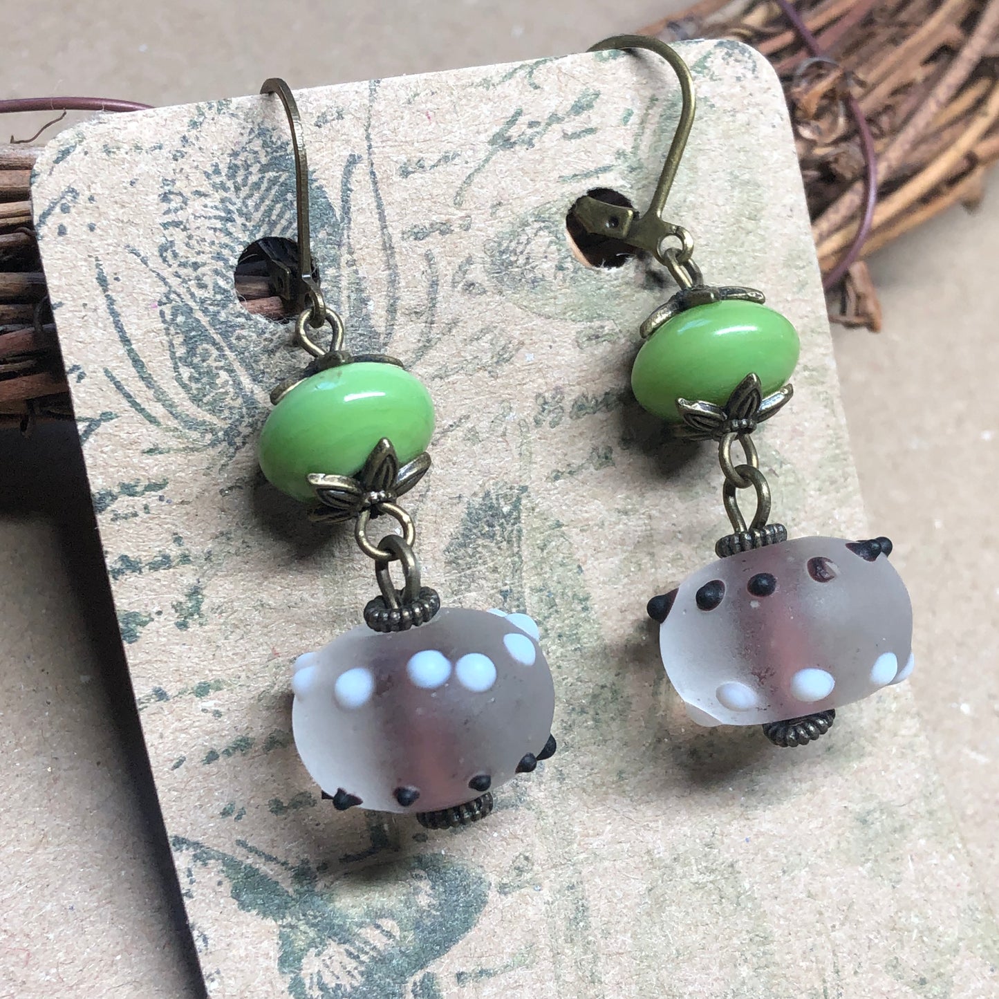 Zingy lime green lampwork bead earrings