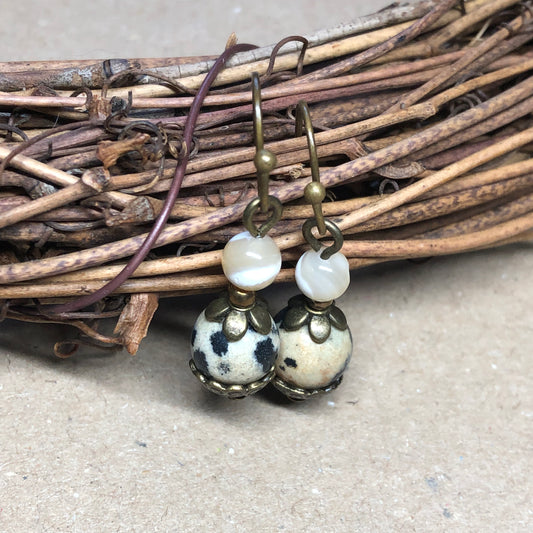 Dalmatian Jasper and Mother of Pearl earrings