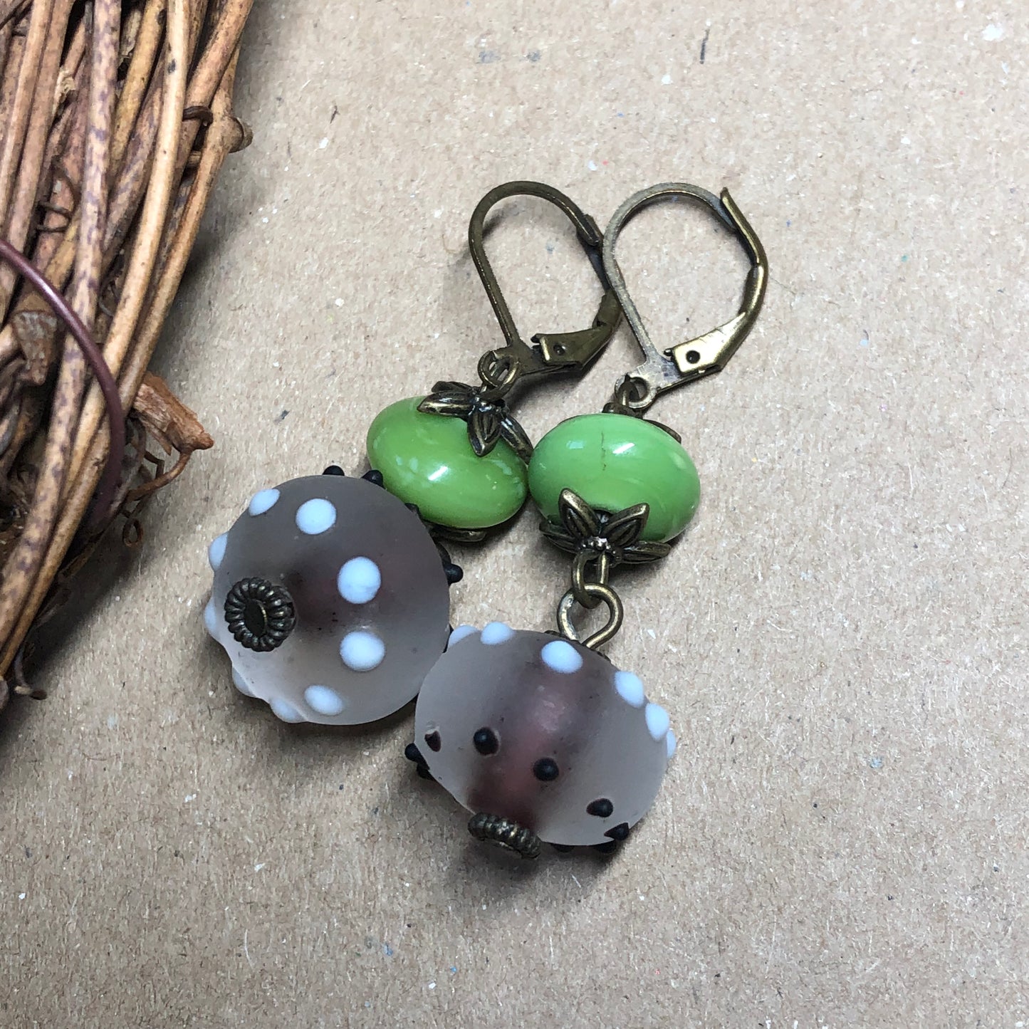 Zingy lime green lampwork bead earrings