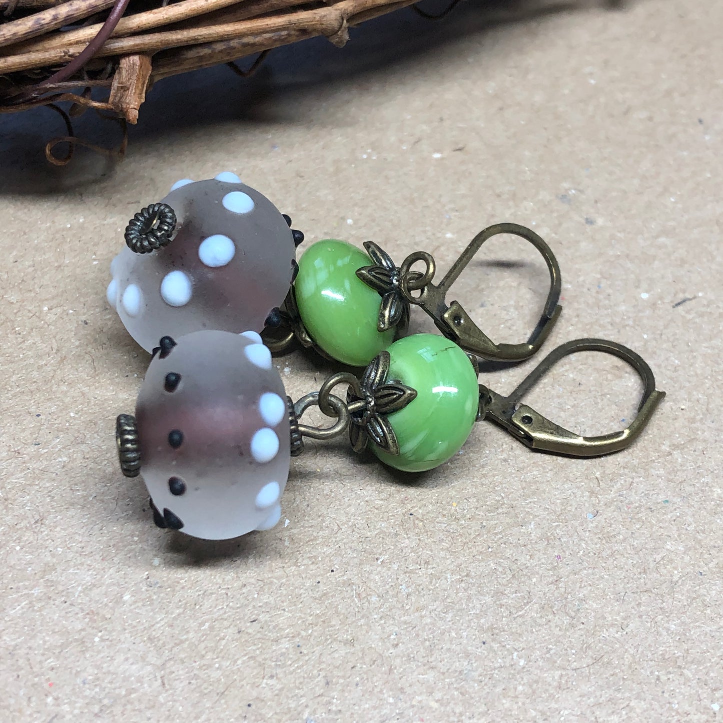 Zingy lime green lampwork bead earrings