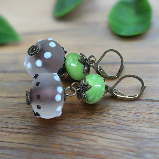 Lime green lampwork bead earrings