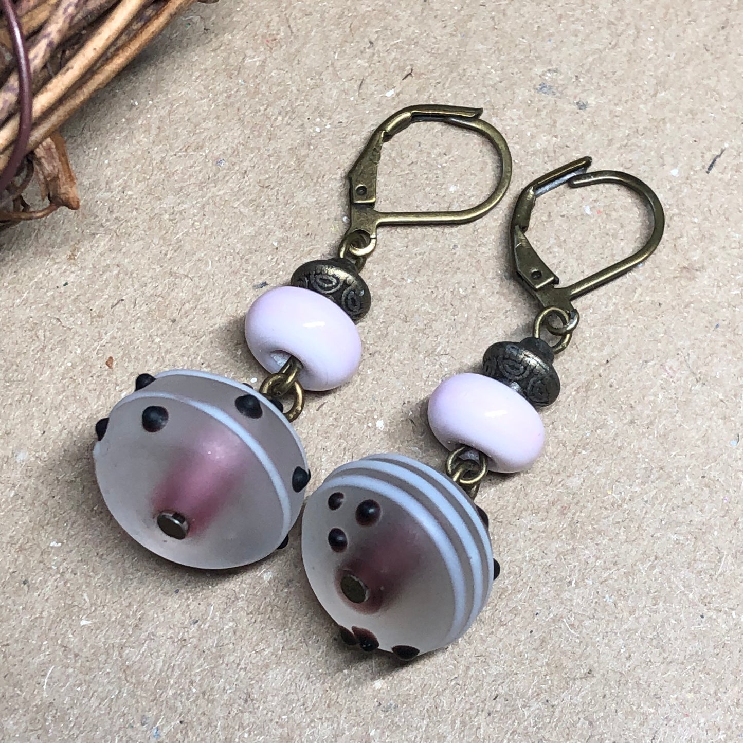 Pastel pink lampwork bead earrings