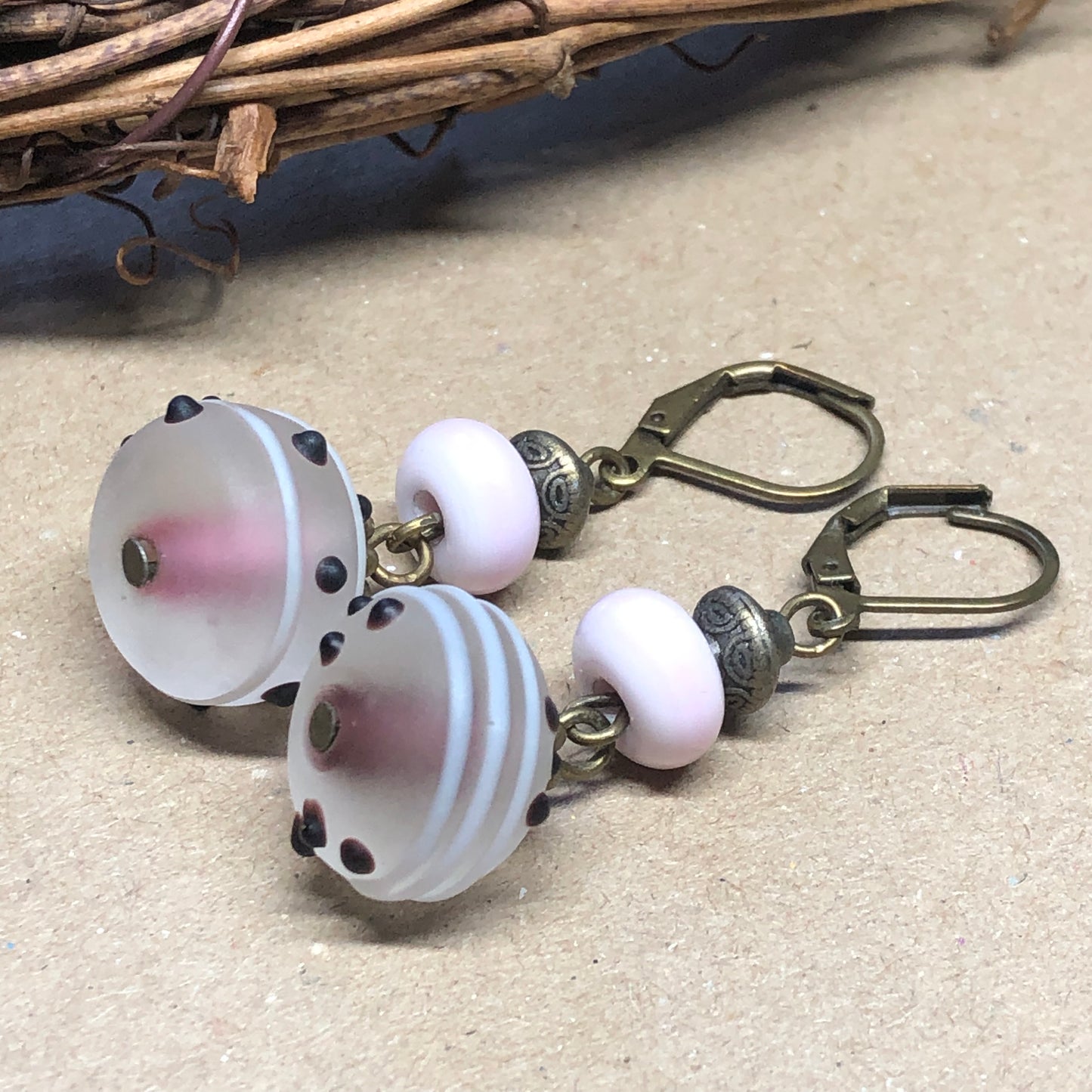 Pastel pink lampwork bead earrings