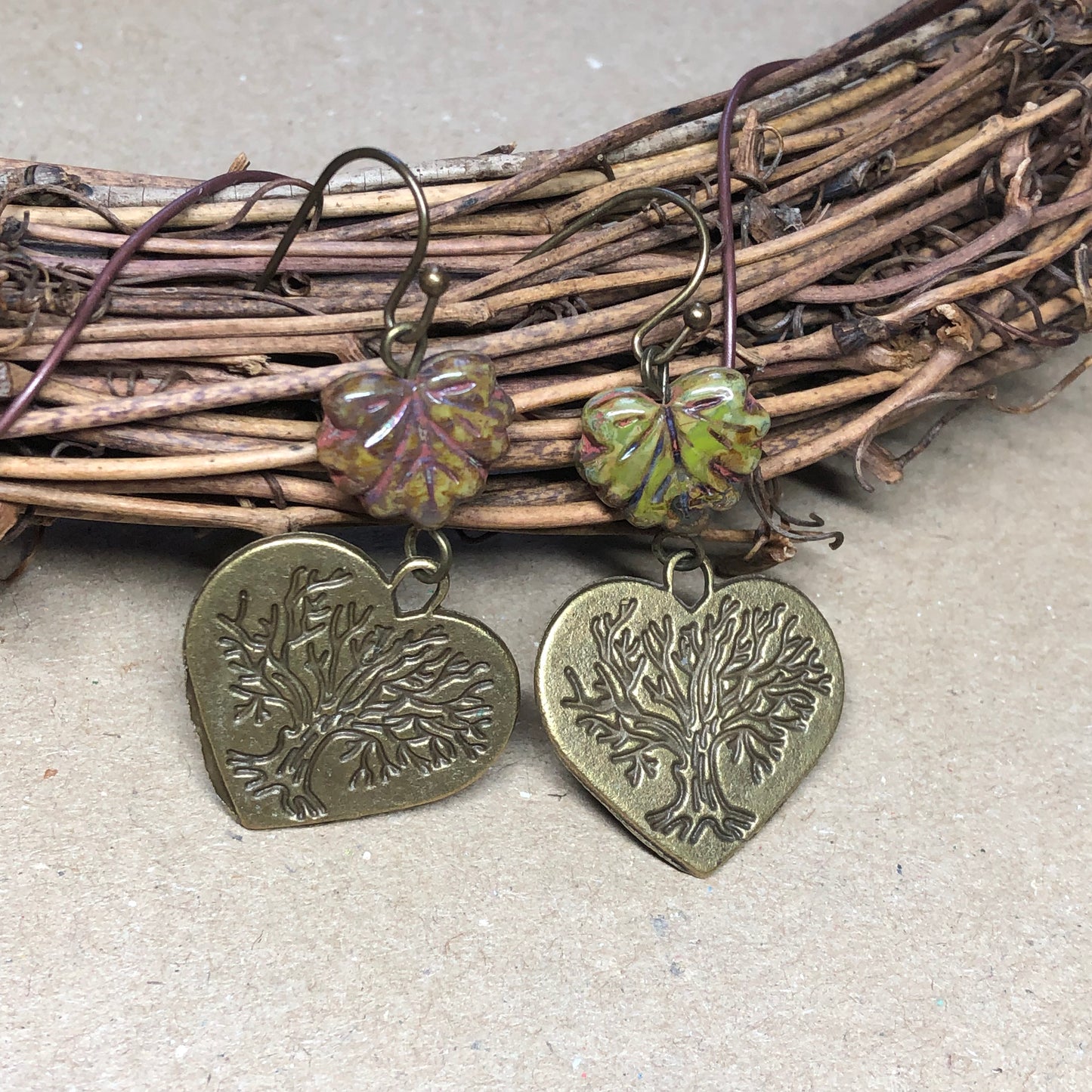 Tree of life glass leaf earrings