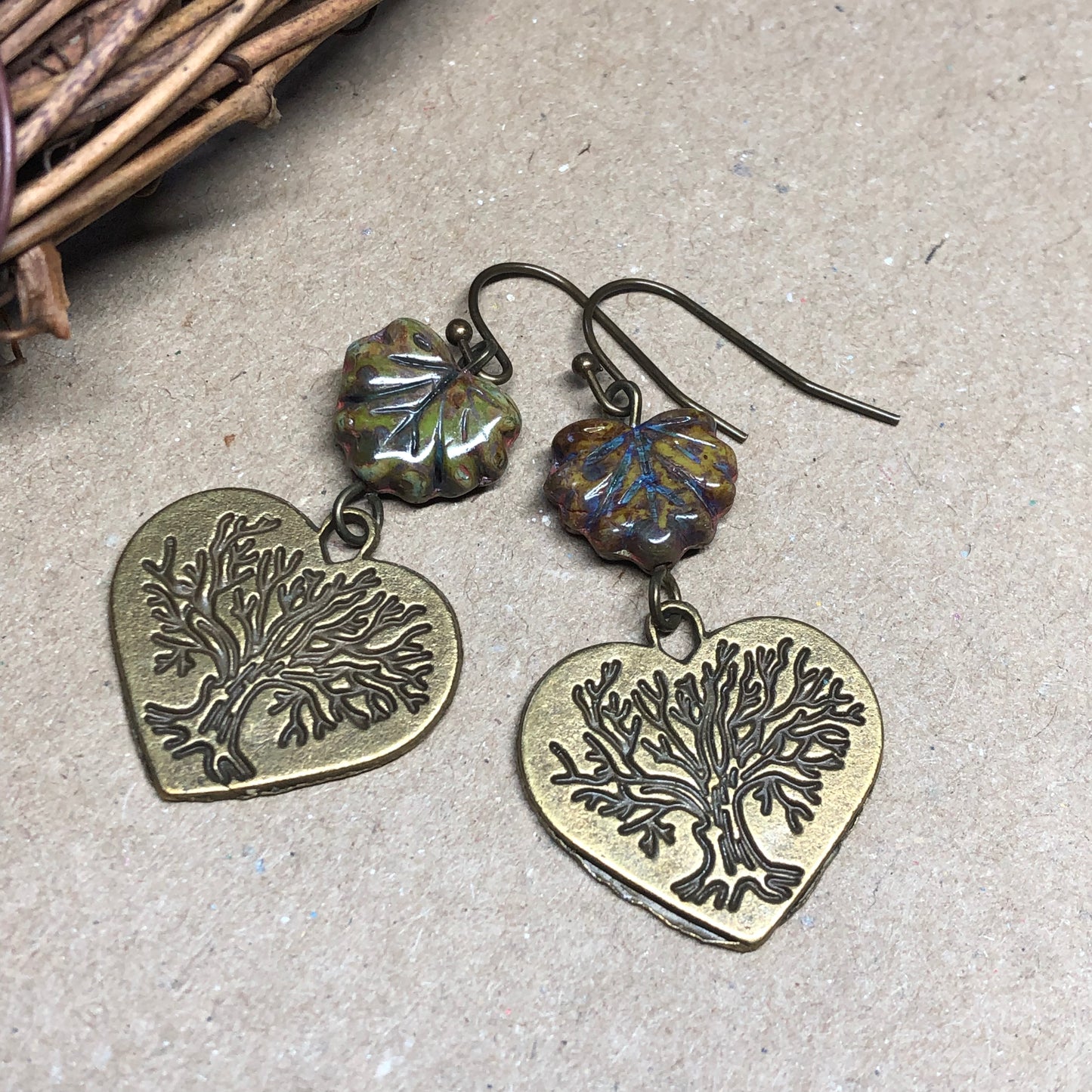 Tree of life glass leaf earrings