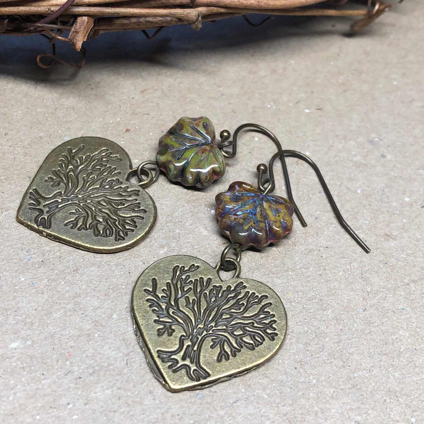 Tree of life glass leaf earrings