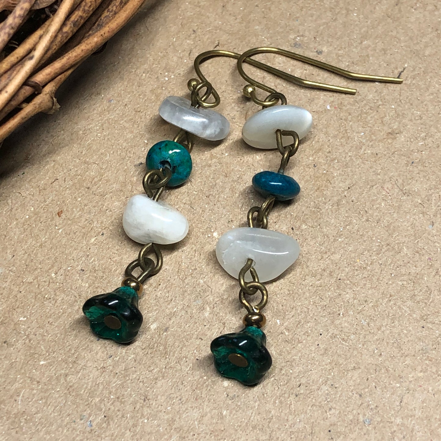 Chrysocola and Moonstone chip earrings