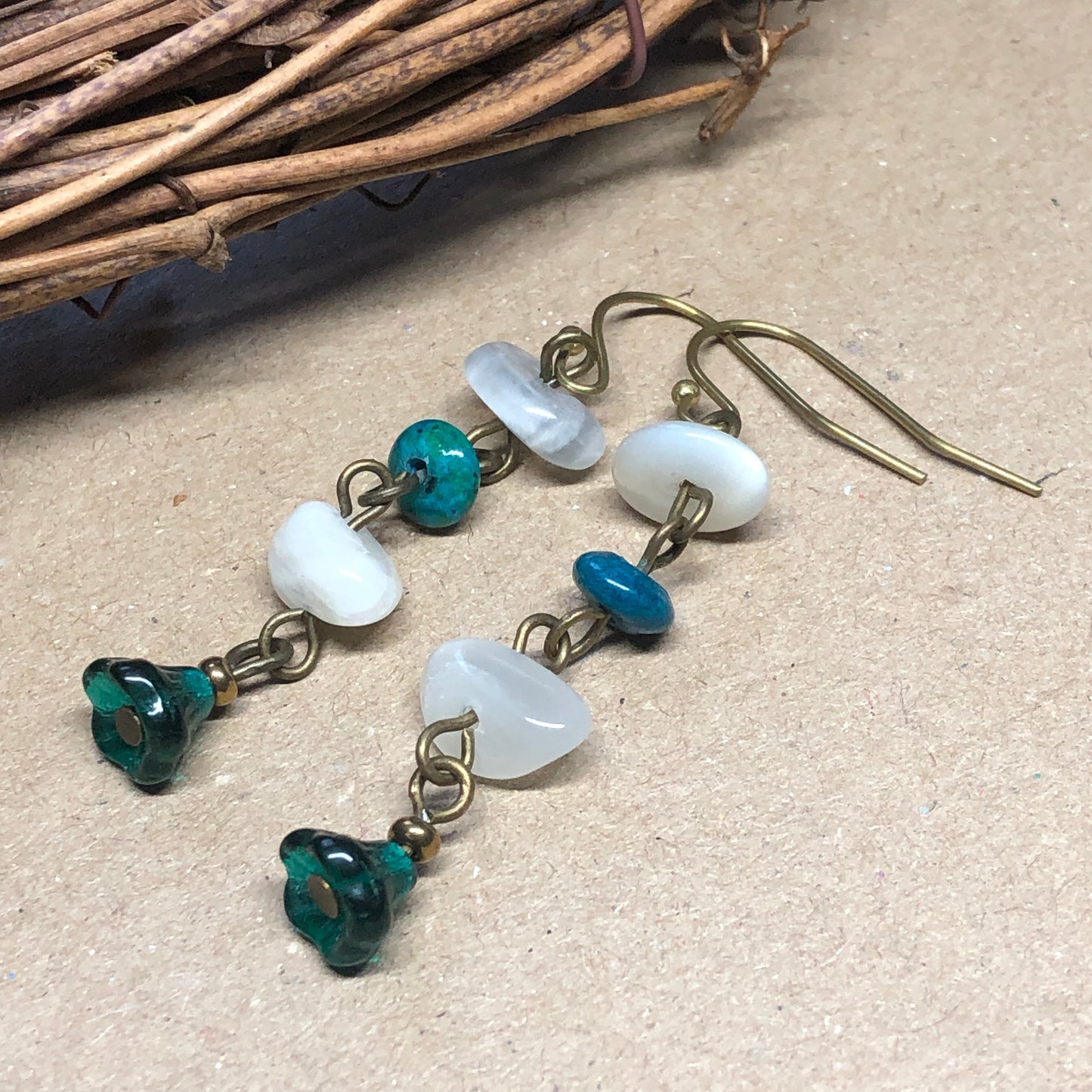 Chrysocola and Moonstone chip earrings