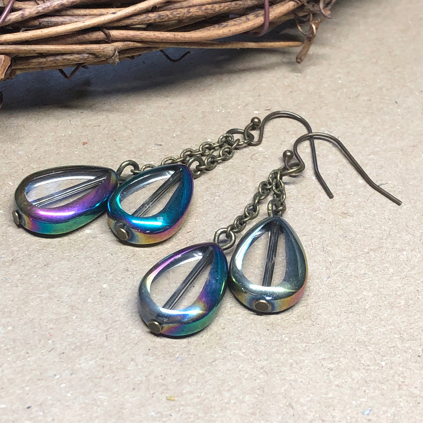 Rainbow mirror teardrop earrings