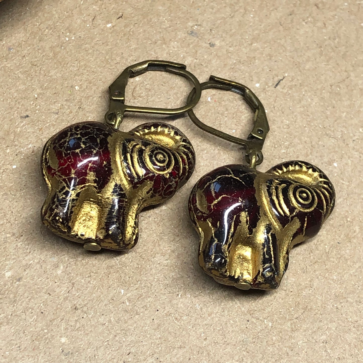 Red glass elephant earrings