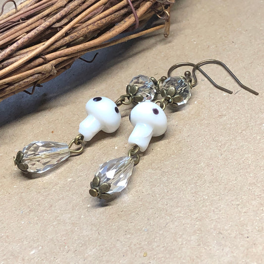 White glass toadstool earrings