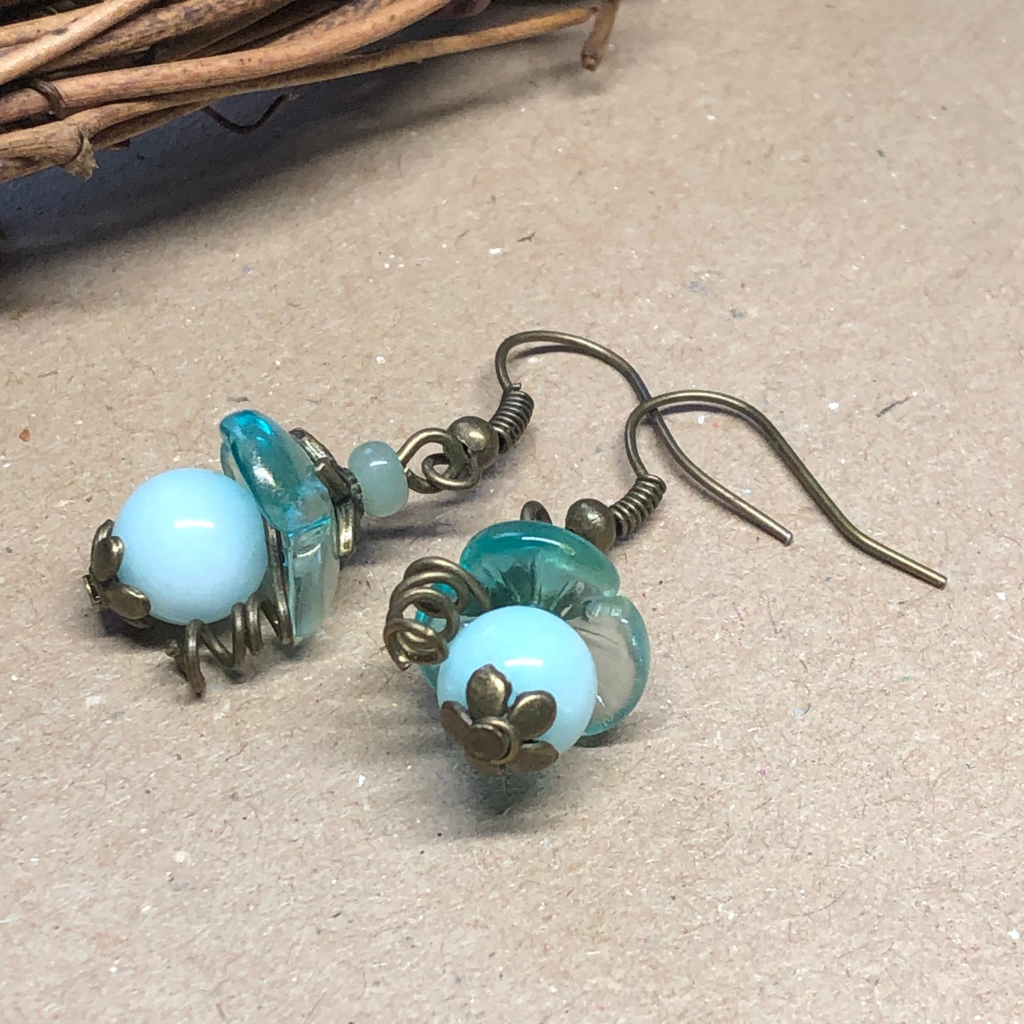 Aquamarine tendril flower earrings