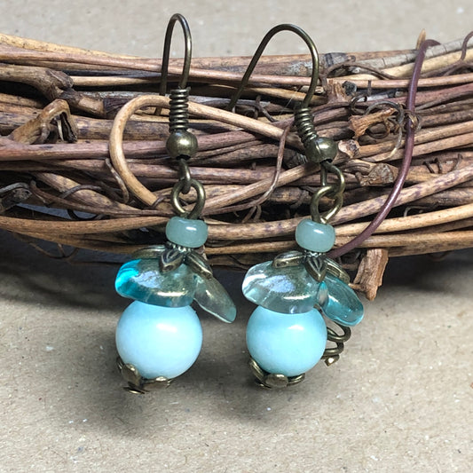 Aquamarine tendril flower earrings