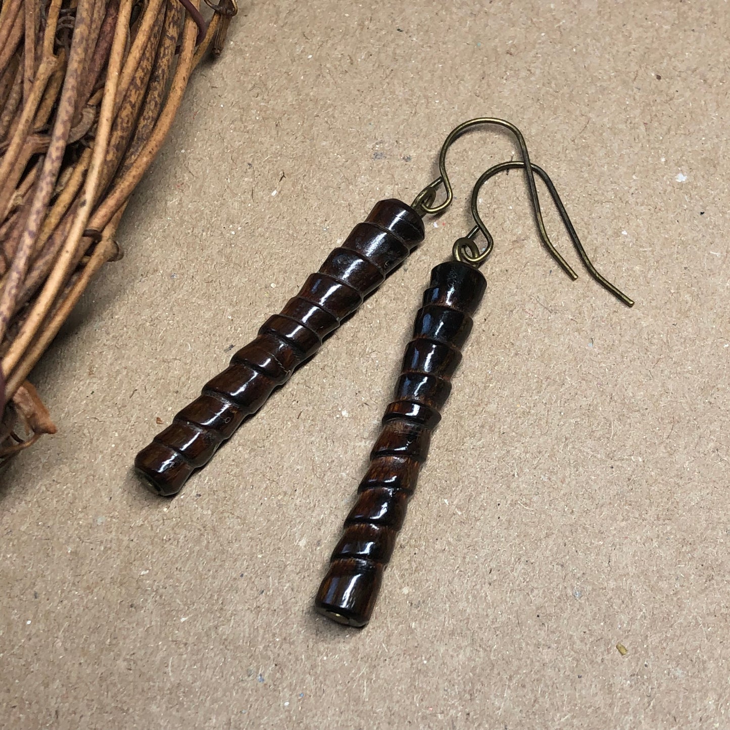 Long coconut wood earrings