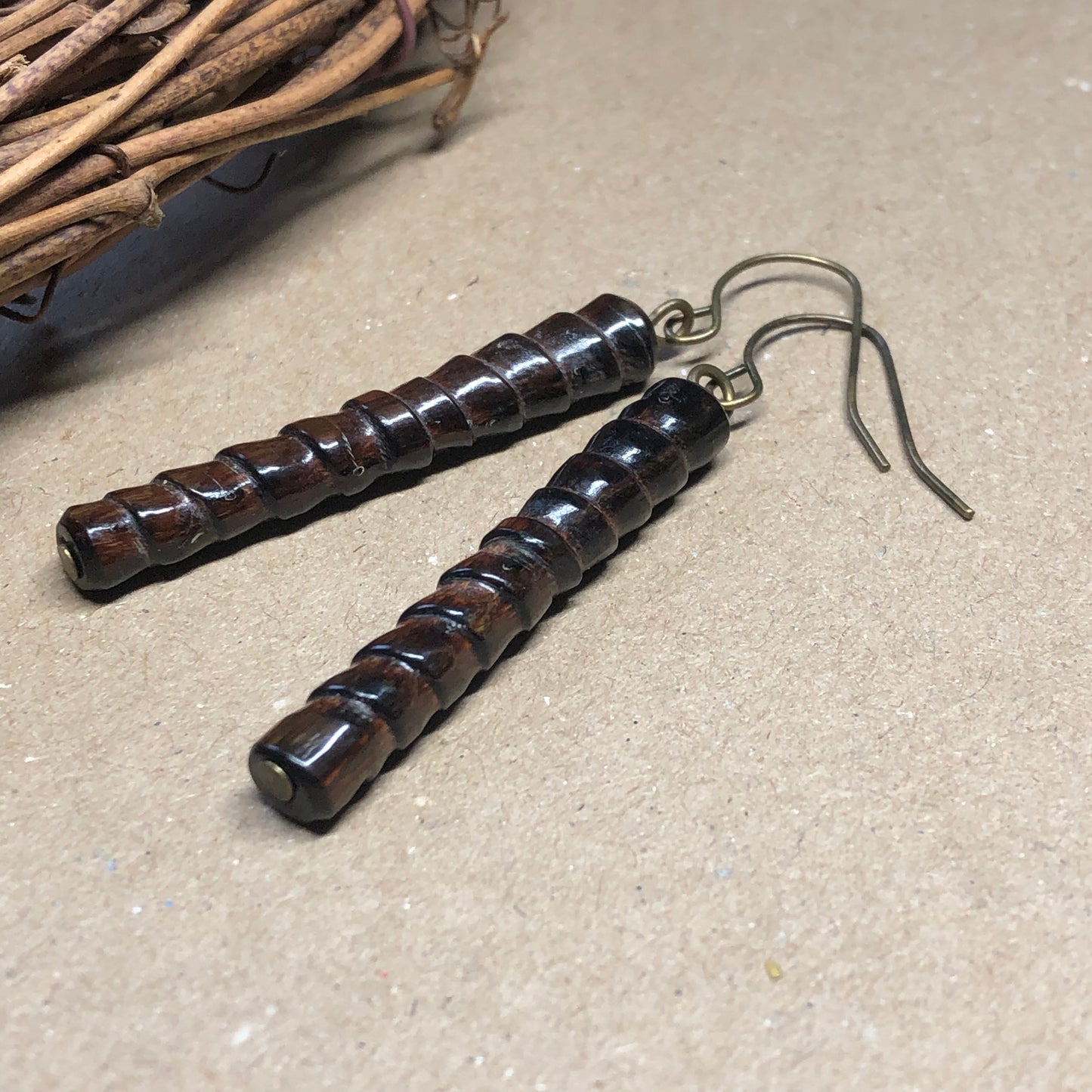 Long coconut wood earrings