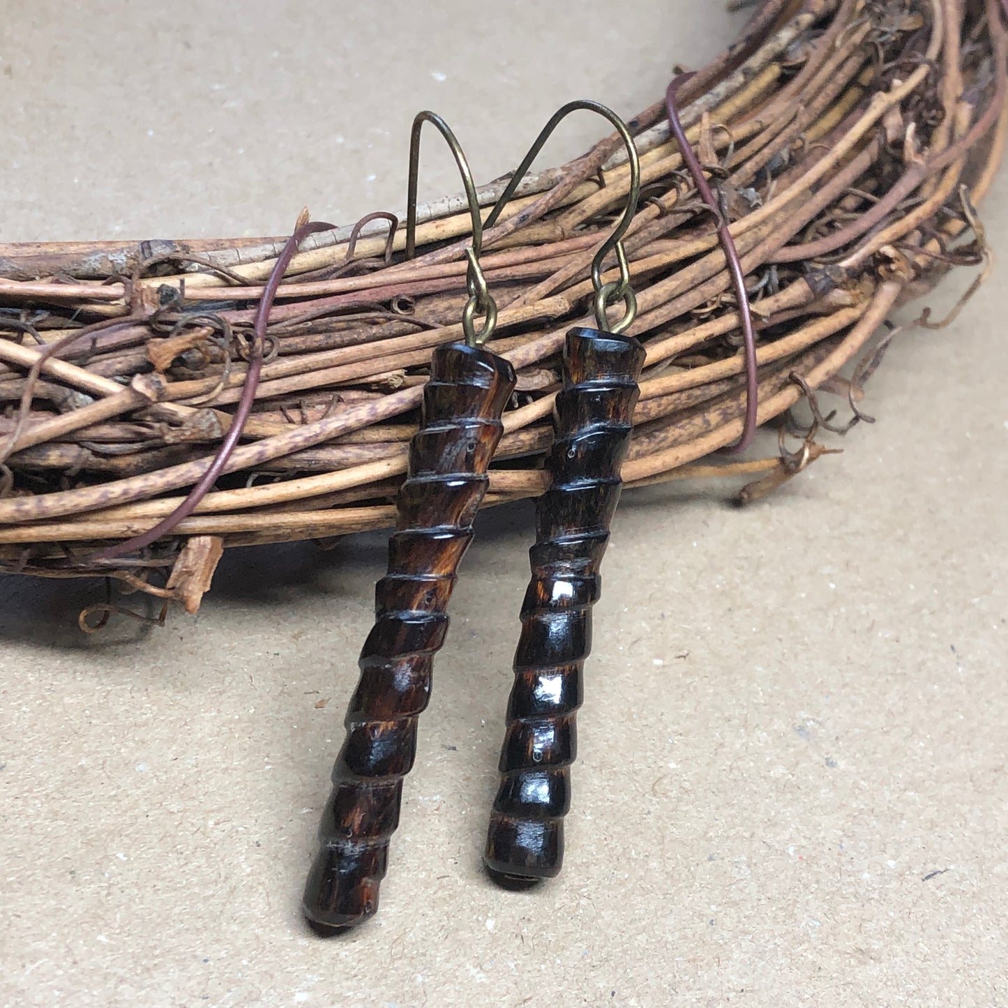 Long coconut wood earrings