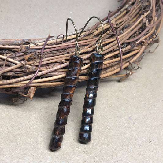 Long coconut wood earrings