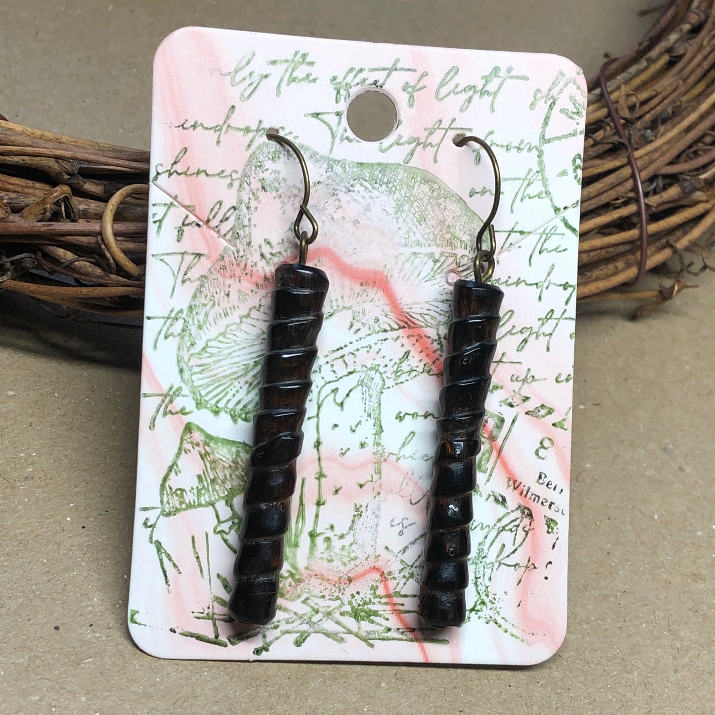 Long coconut wood earrings