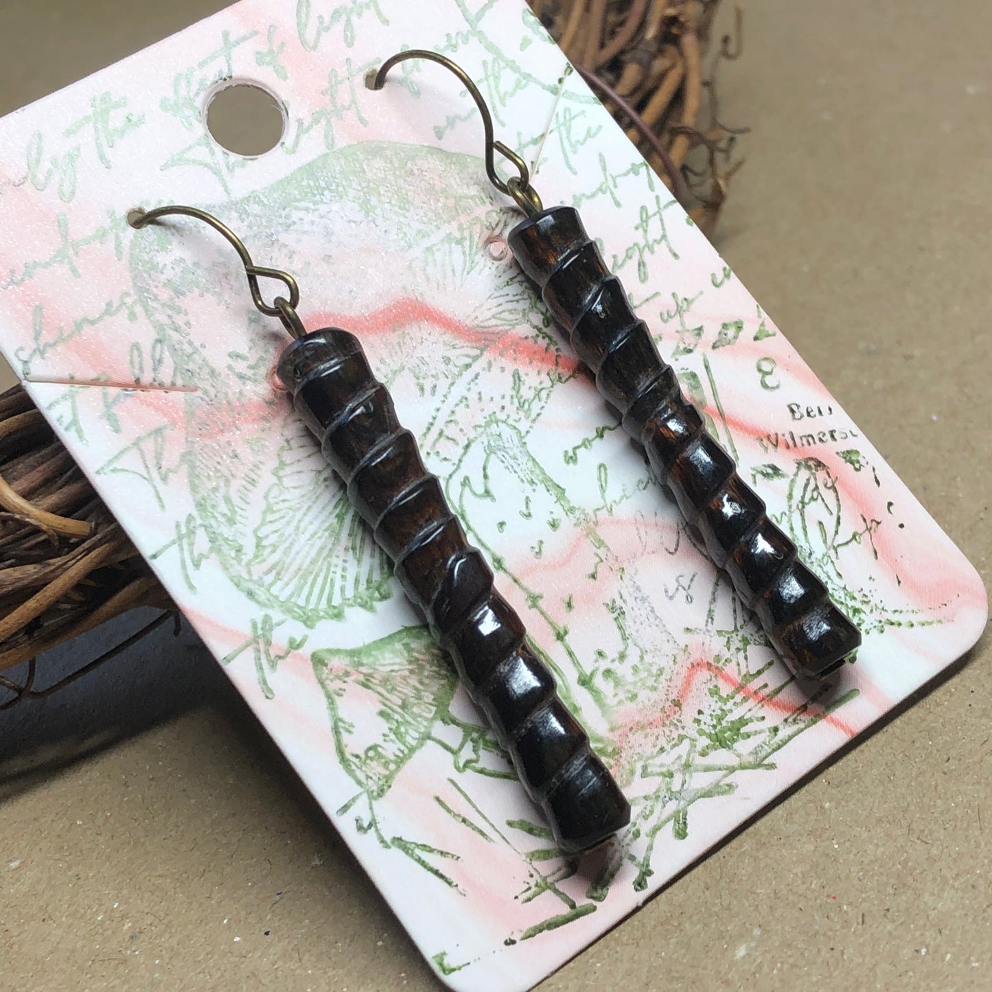 Long coconut wood earrings