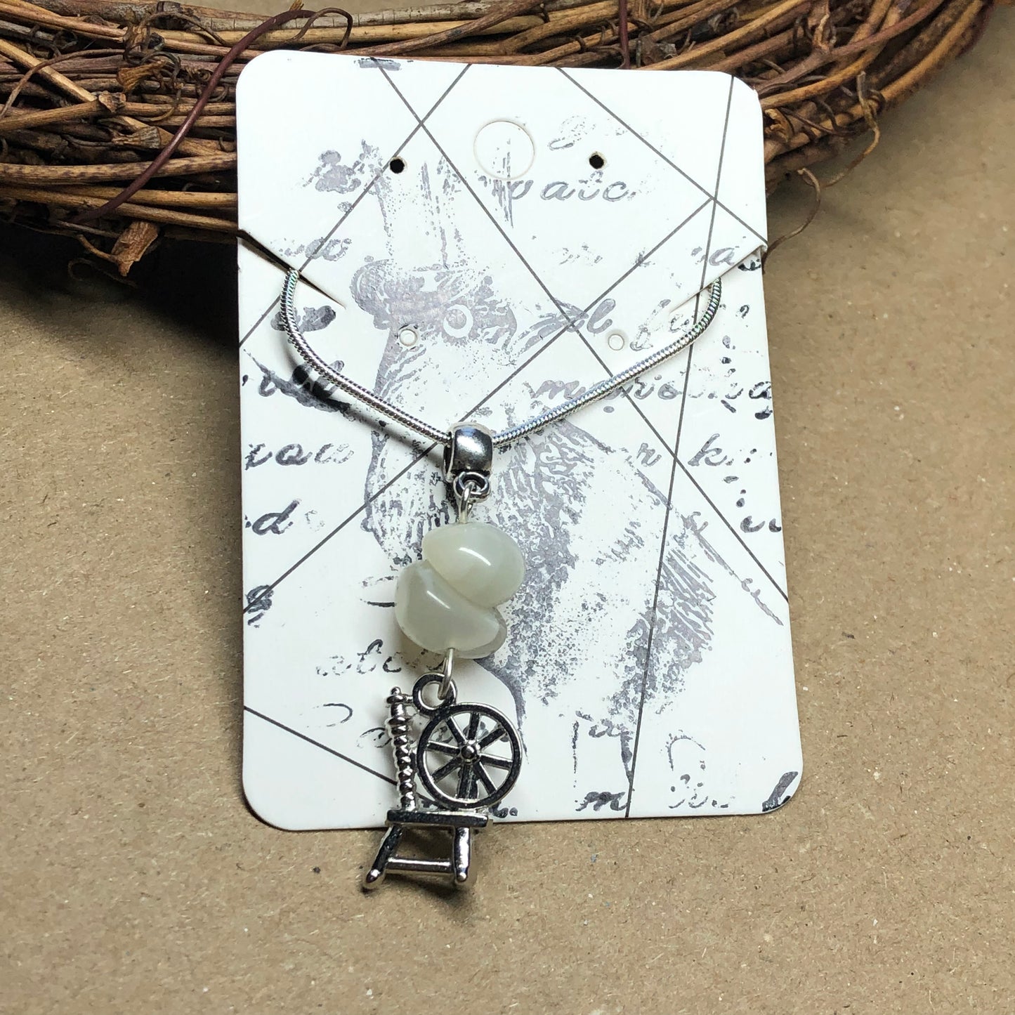 Spinning wheel and Moonstone silver necklace