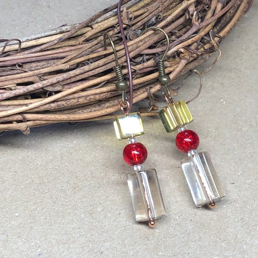 Yellow and red glass earrings