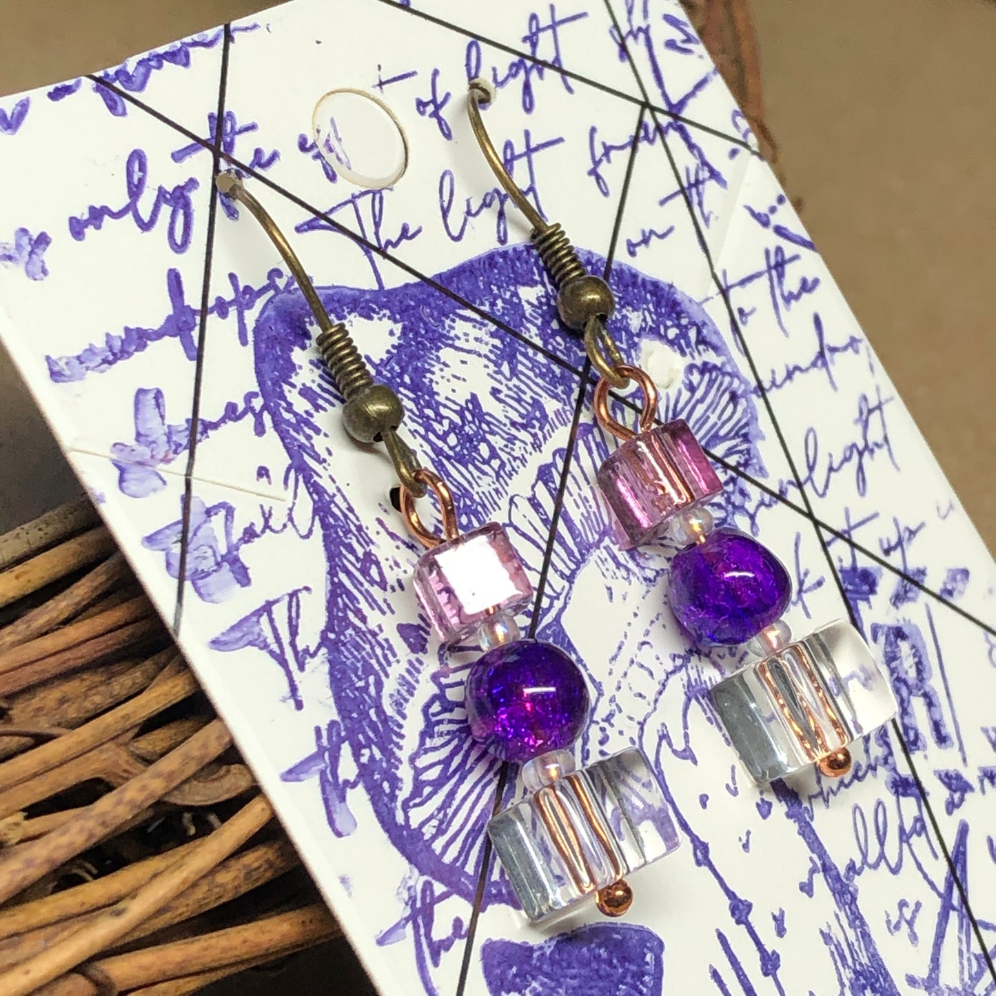 Pink and purple glass earrings