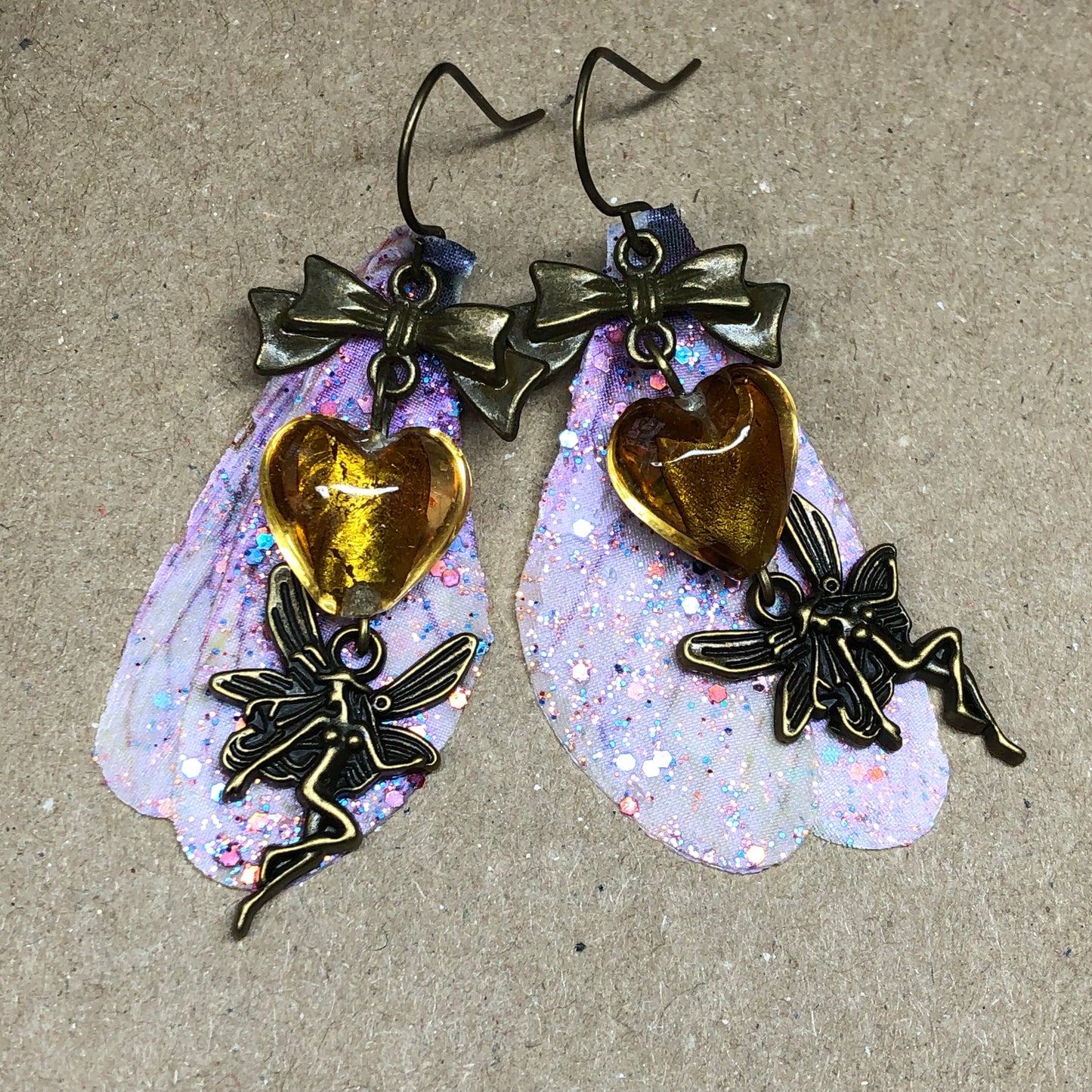 Murano glass heart fairy earrings