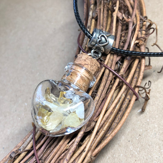 Black cord choker with Citrine chip wish bottle