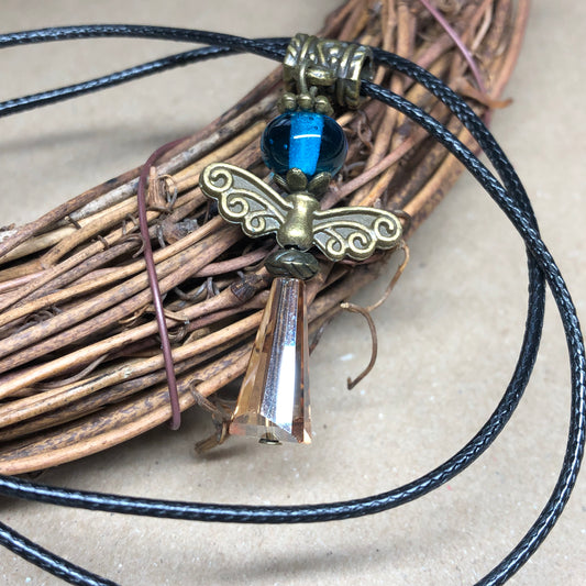 Black cord choker with crystal angel