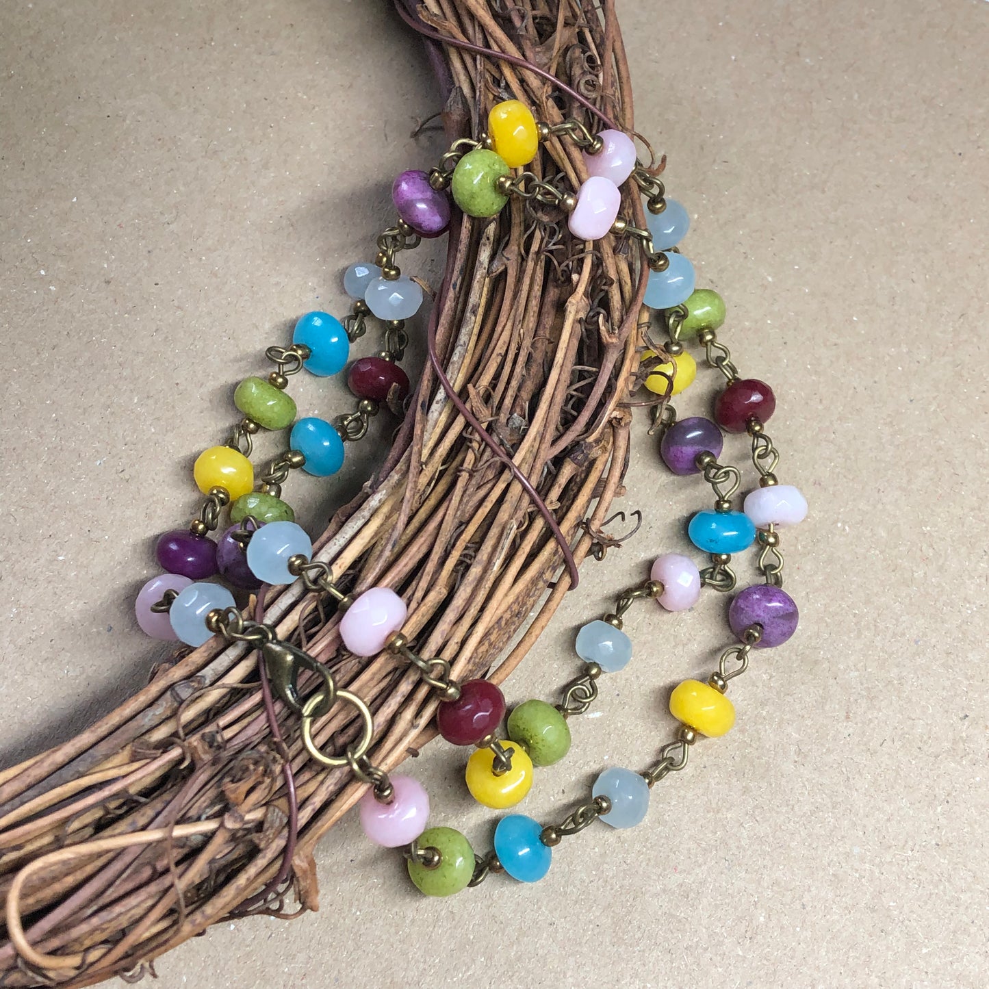 Rainbow gemstone bronze necklace