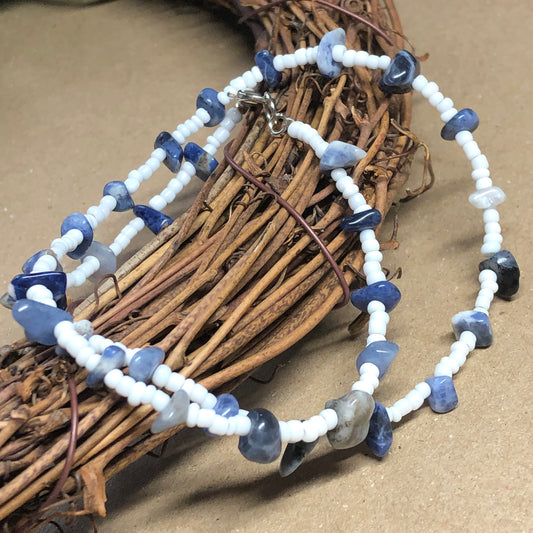 Glass bead and Sodalite choker necklace