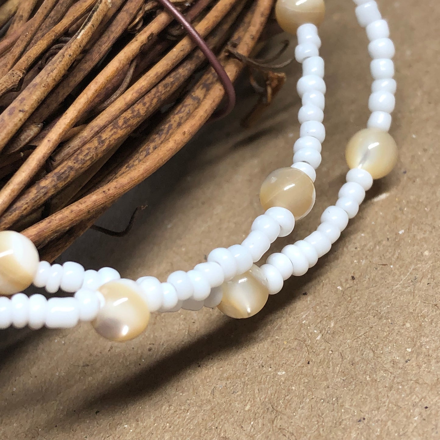 Glass bead and Mother of Pearl choker necklace