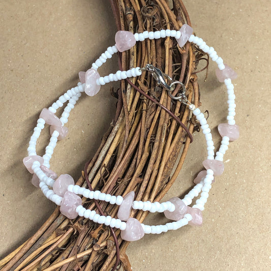 Glass bead and Rose Quartz choker necklace