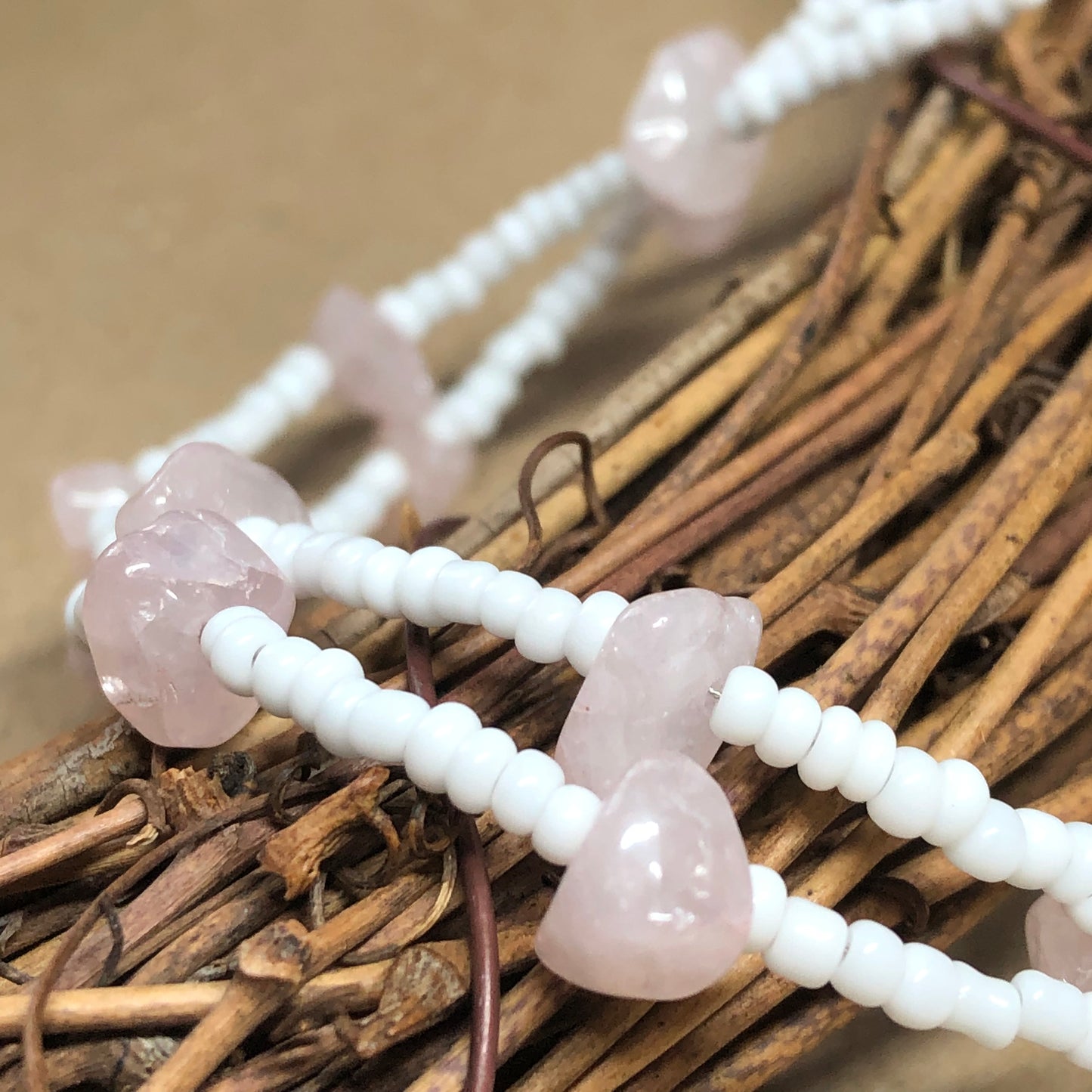 Glass bead and Rose Quartz choker necklace