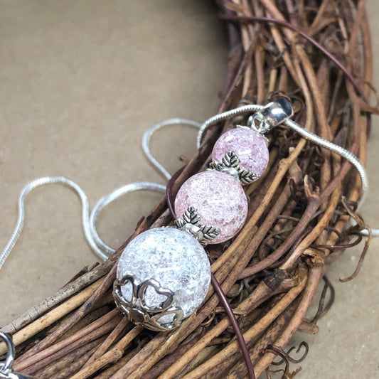 Romantic pink ombre crackle glass silver necklace