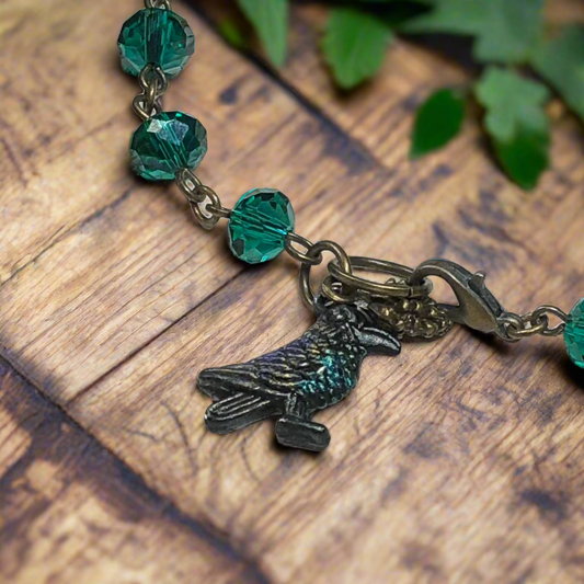 Raven - Emerald green crystal crown bracelet