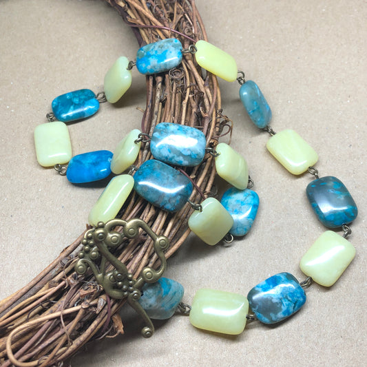 Chunky lemon Jade and Turquoise necklace