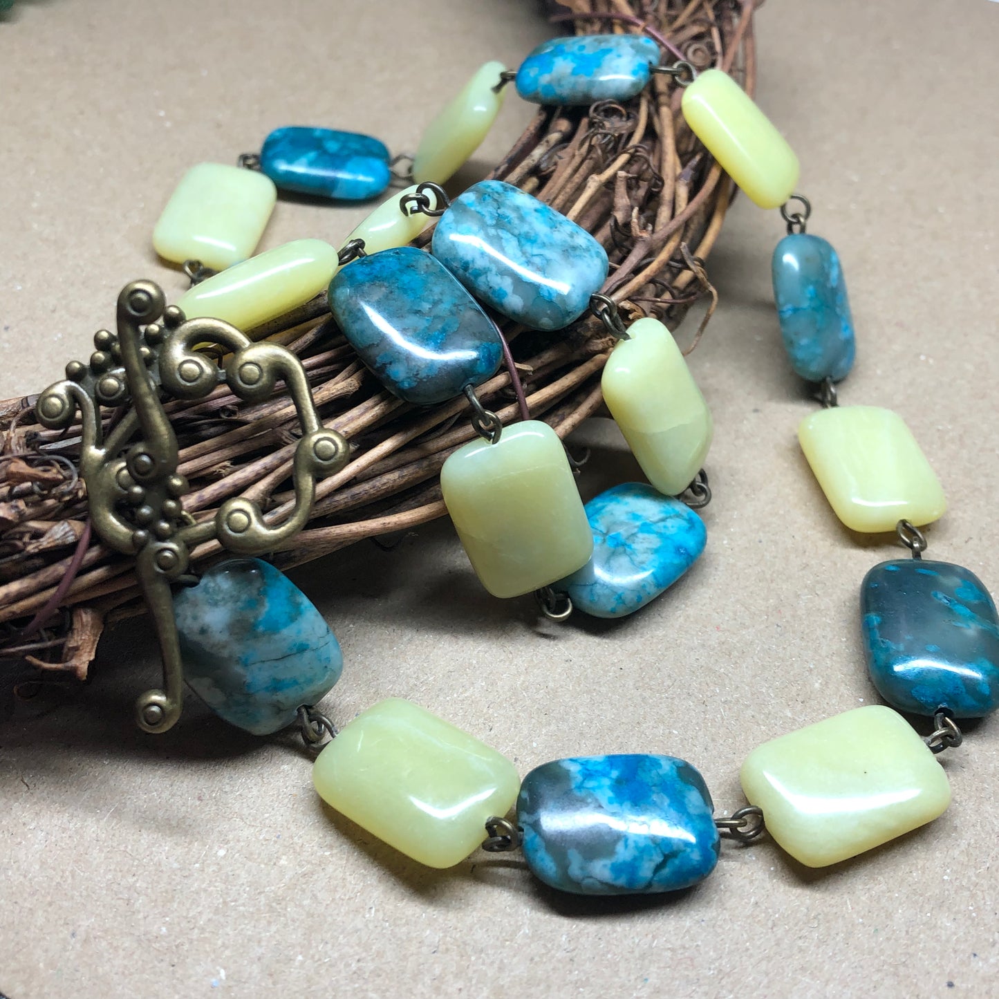 Chunky lemon Jade and Turquoise necklace