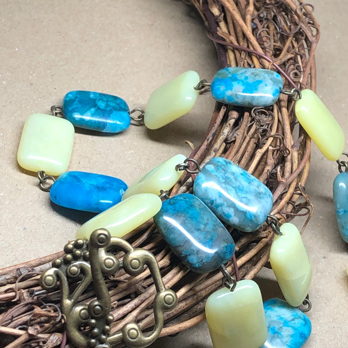 Chunky lemon Jade and Turquoise necklace