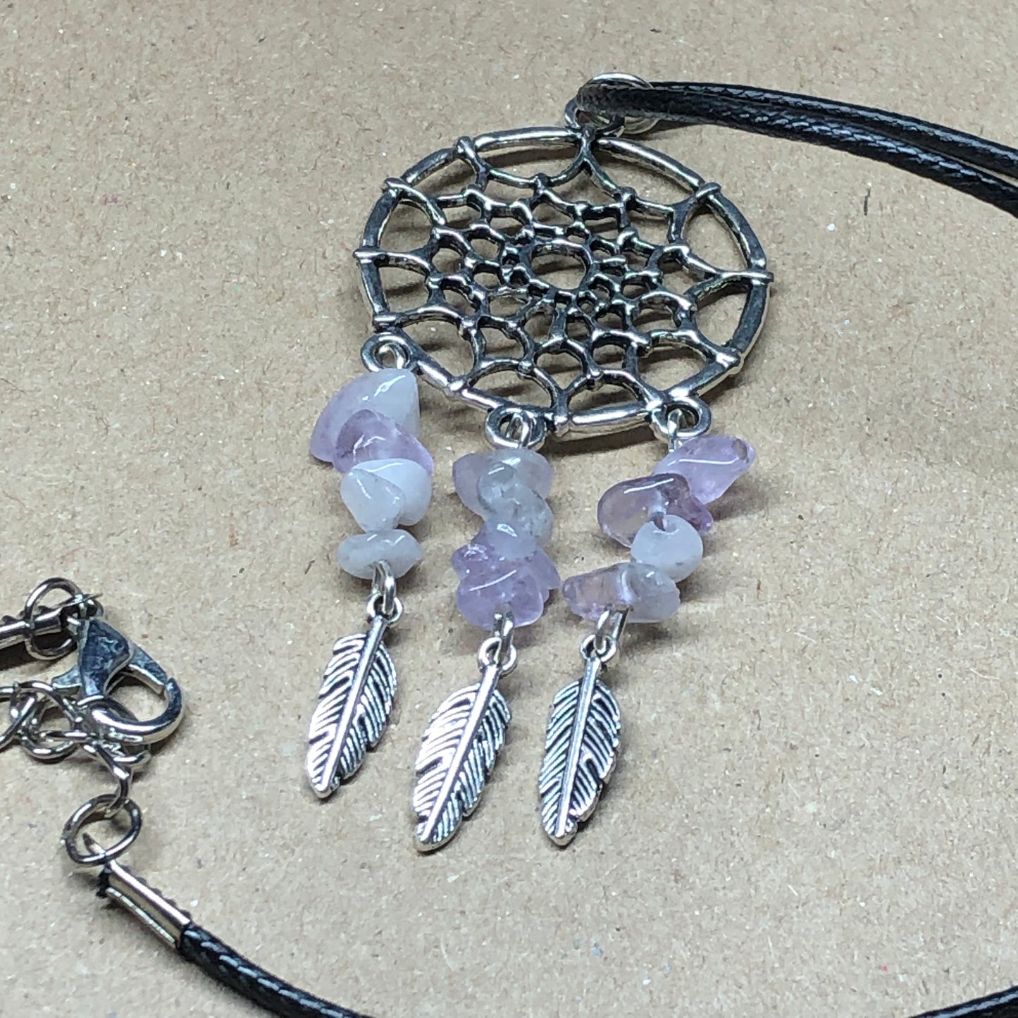 Amethyst dreamcatcher feather necklace