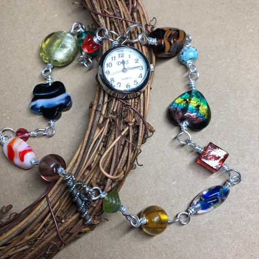 Beaded steampunk watch necklace