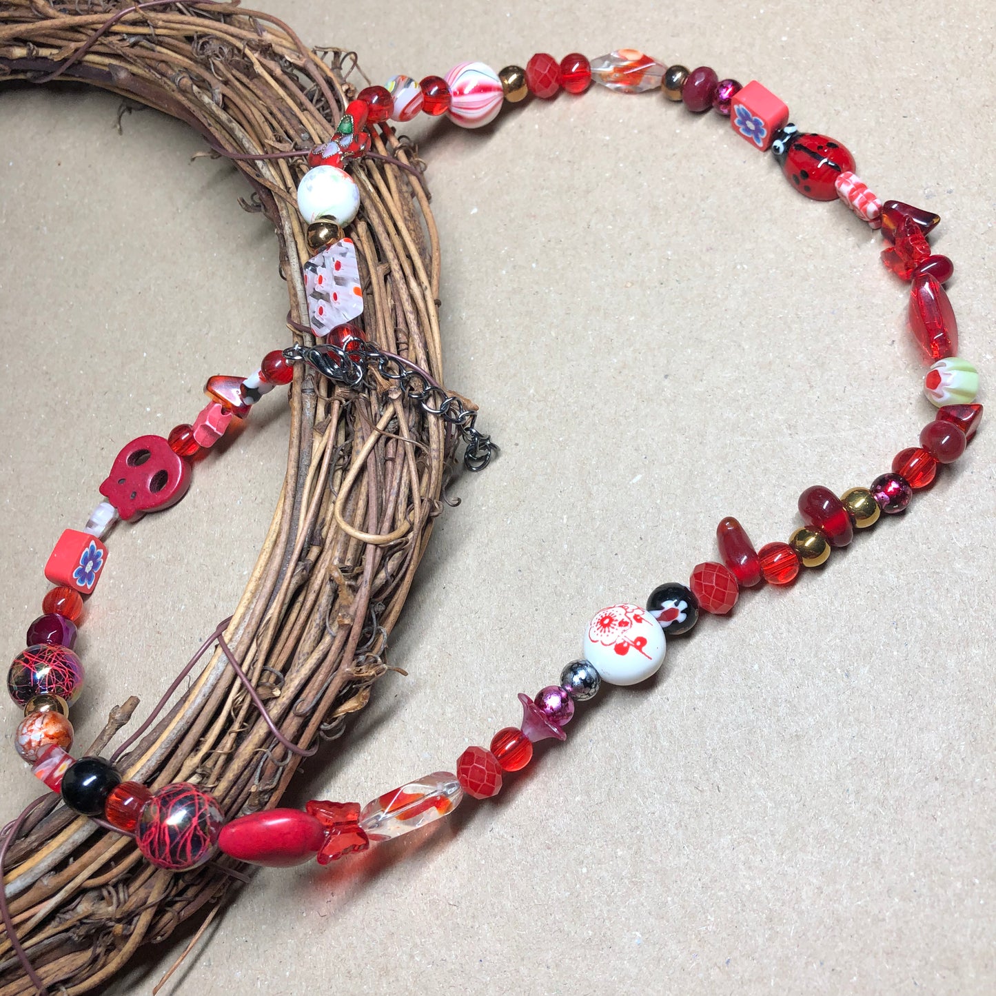 Red mixed glass choker necklace