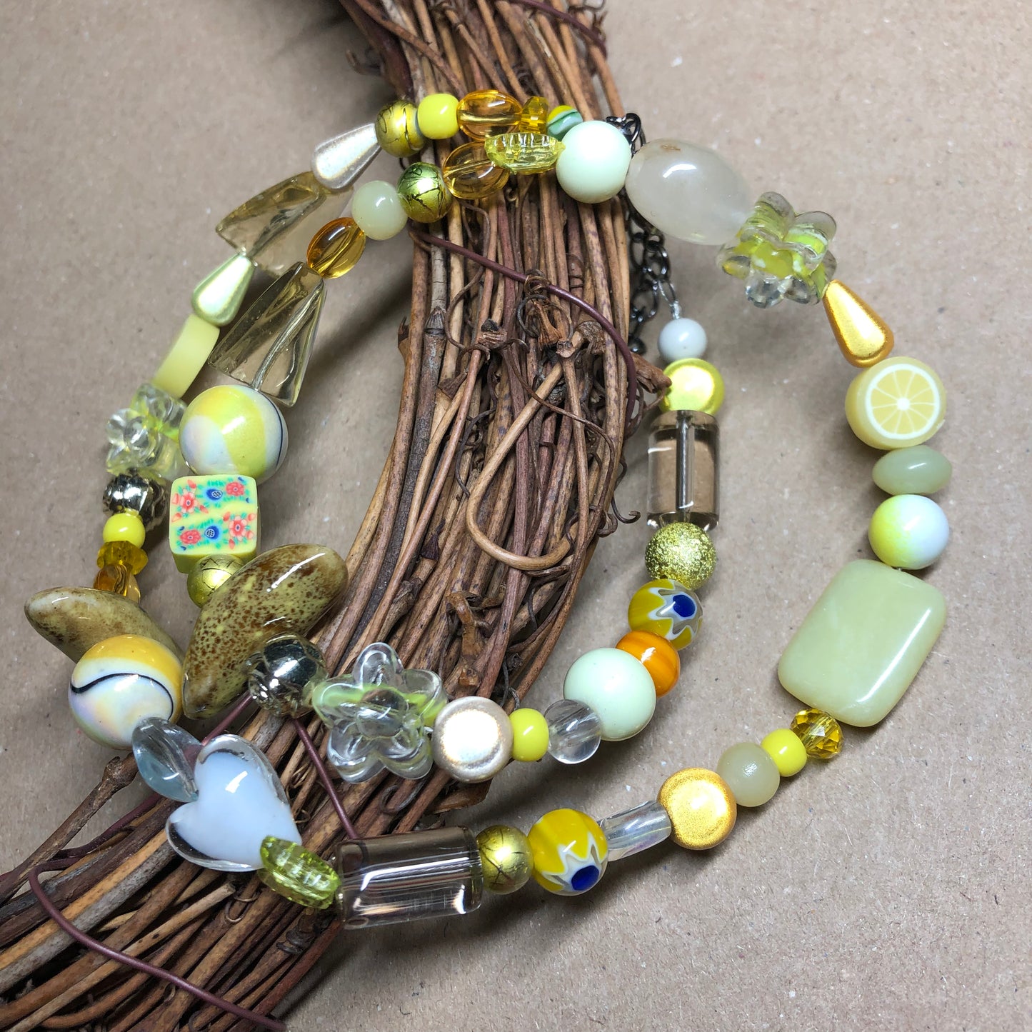 Yellow mixed glass choker necklace