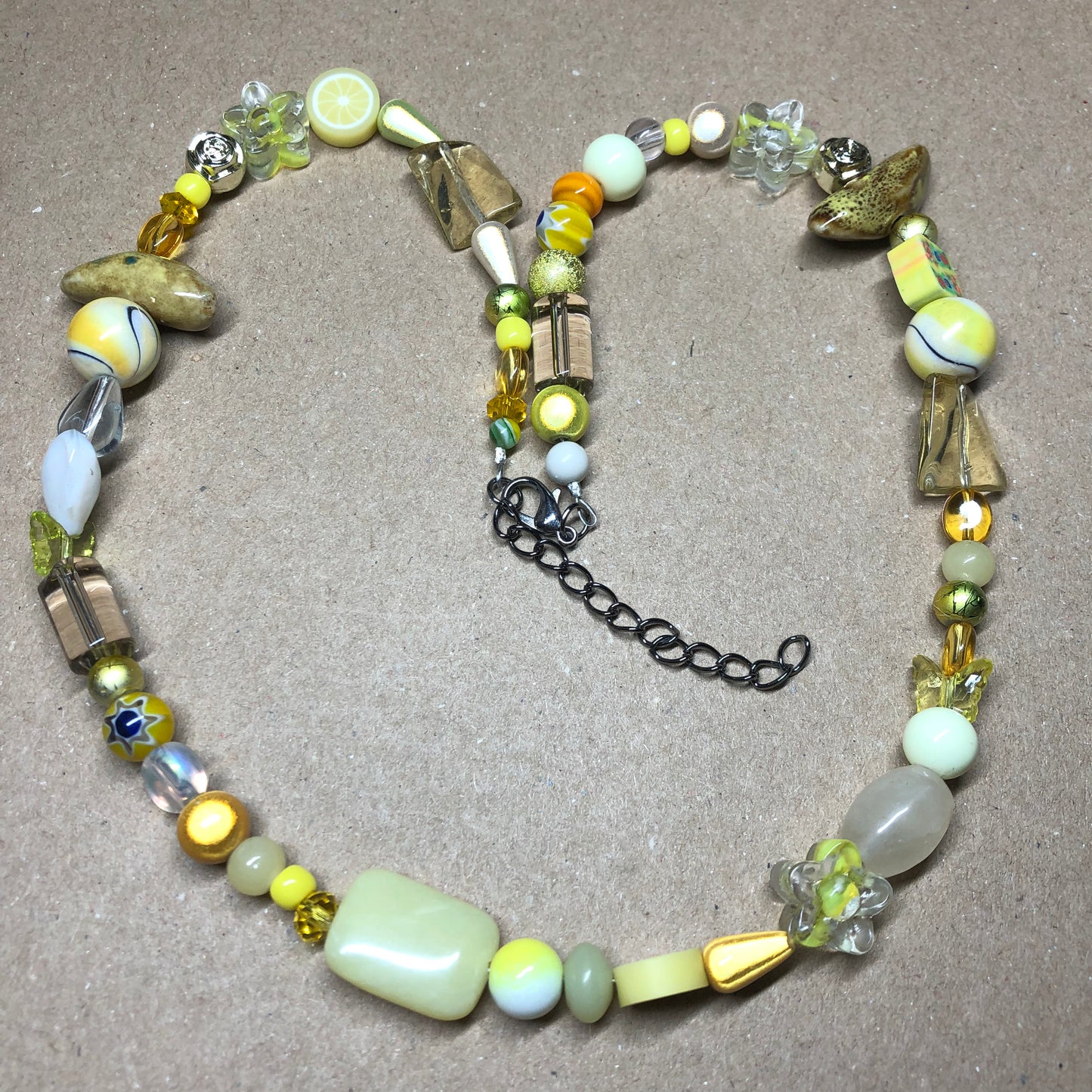 Yellow mixed glass choker necklace